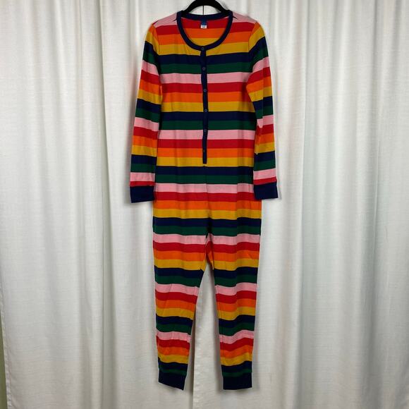 Old Navy Rainbow Stripe Waffle Knit Pajama Thermal Onesie Sz.L NWT - Picture 4 of 14